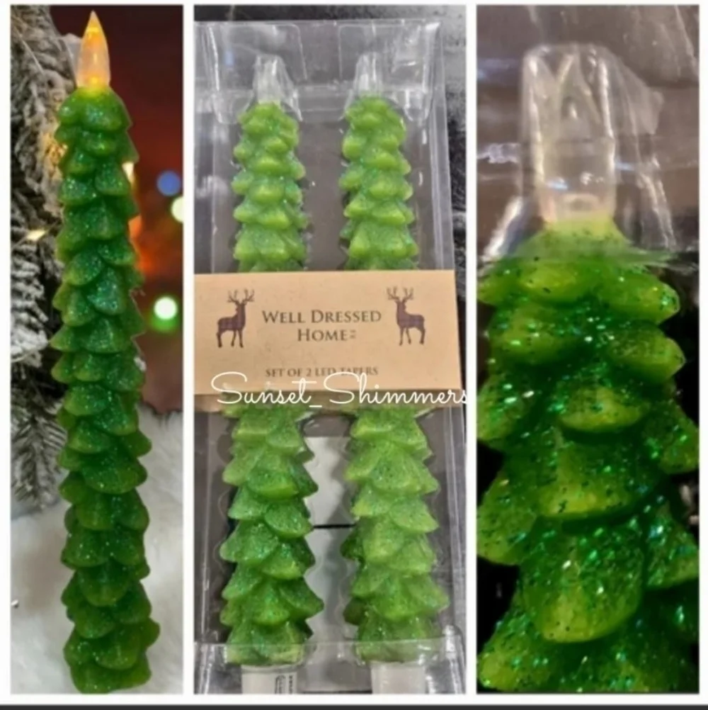 𝅺WELL Dressed Home Wax Tree Shape Flameless Taper Candles Set 2 New 11